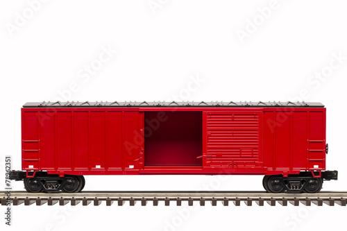 Red Boxcar with Open Door photo