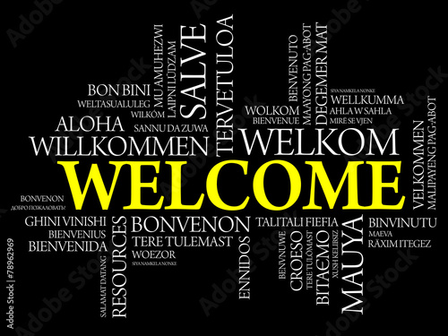 Welcome in different languages word cloud, business concept