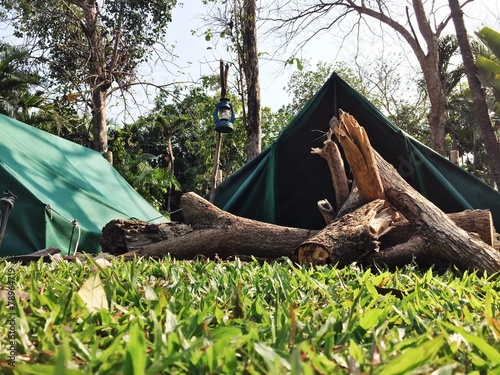 camping tent with firewood photo