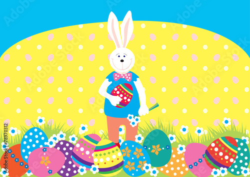 Easter card with rabbit and eggs