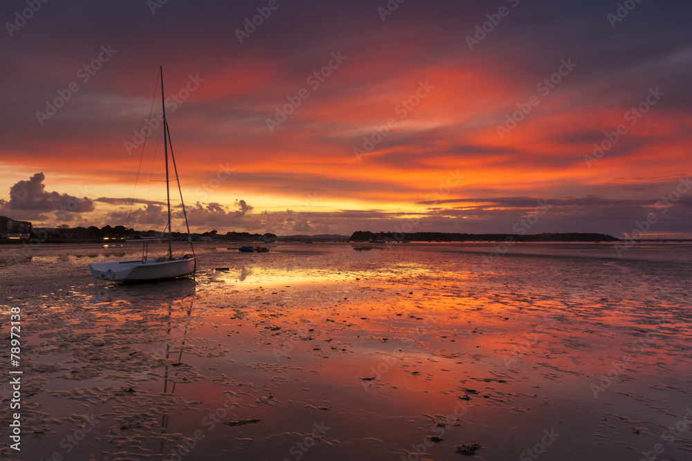 Sunset coastal scene of Poole Harbour