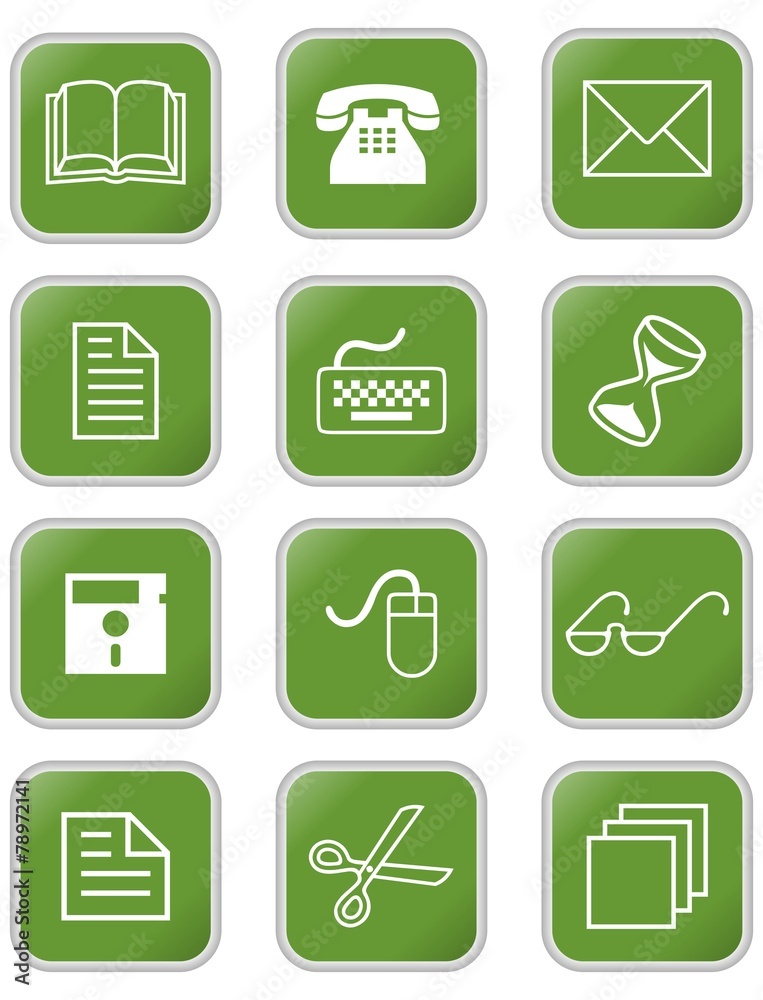 A set of office or web icons in square with rounded corners A set of office or web icons in square with rounded corners