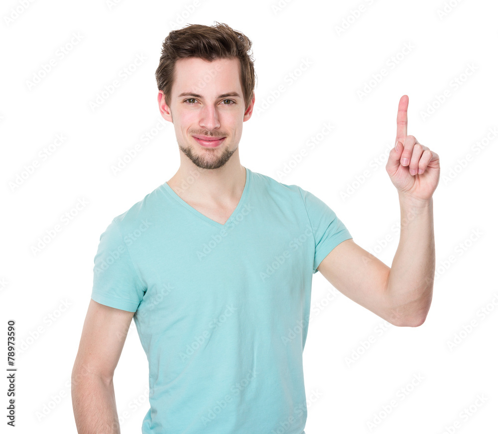 Young man with finger point up Young man with finger point up