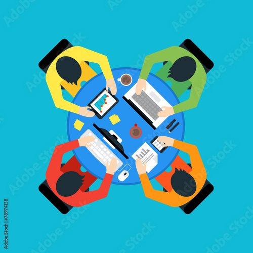 Teamwork and brainstorming concept with businessmen seating