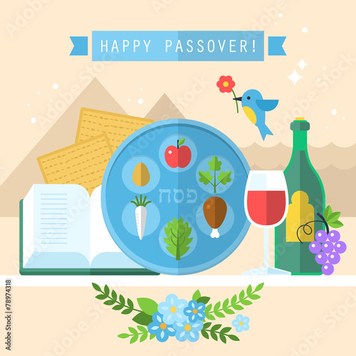 Passover seder plate with flat icons