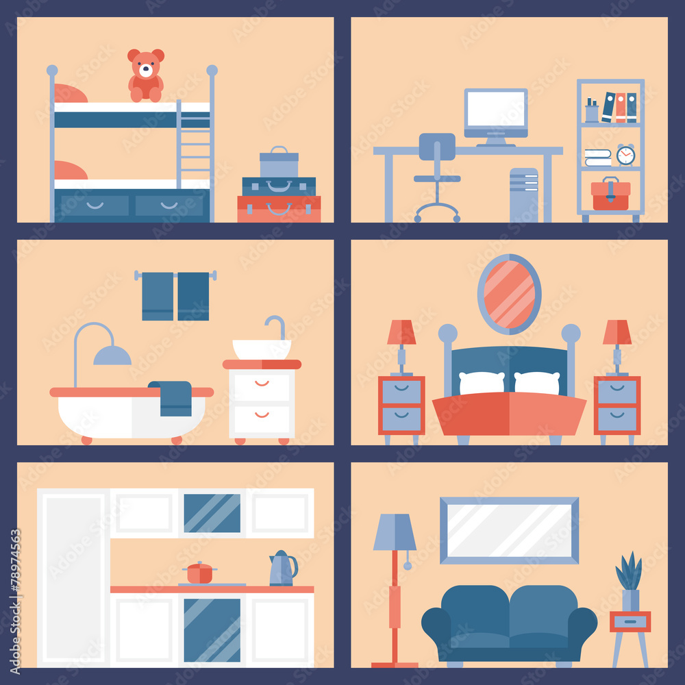 Flat stylish icons for room furniture concept design Flat stylish icons for room furniture concept design