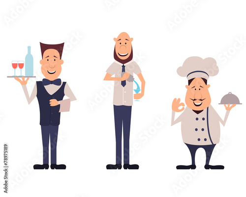 Set bartender, chef and waiter