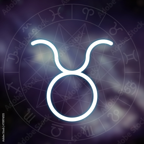 Zodiac sign - Taurus. White thin simple line astrological symbol