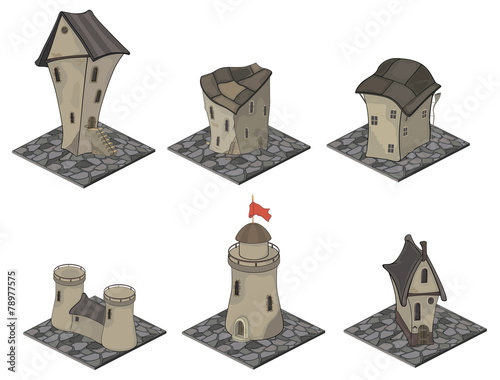 A video game objects: medieval building set