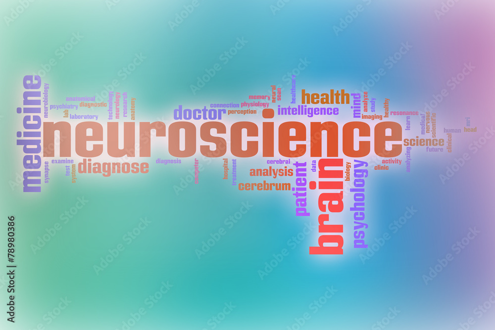 Neuroscience word cloud with abstract background