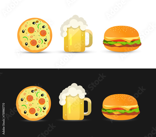 Tasty Pizza, Beer and Hamburger