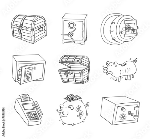 Safe icon set,hand drawn vector illustration