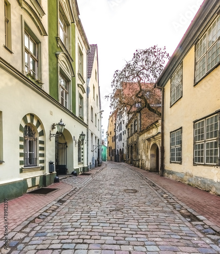 Medieval street in old Riga city, Latvia, Europe