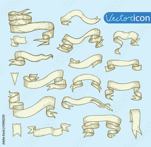 Hand-drawn Vintage ribbon banners. Vector illustration