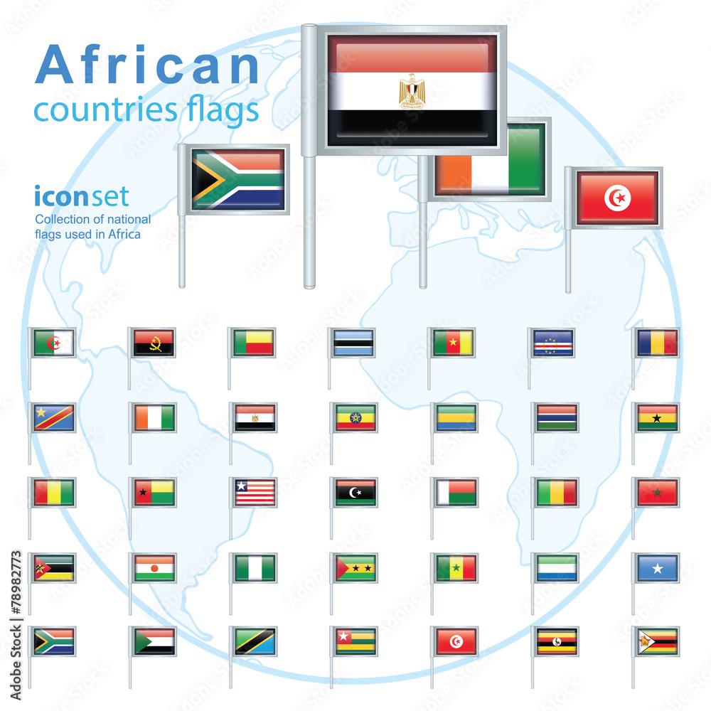 Set of African flags, vector illustration. Set of African flags, vector illustration.