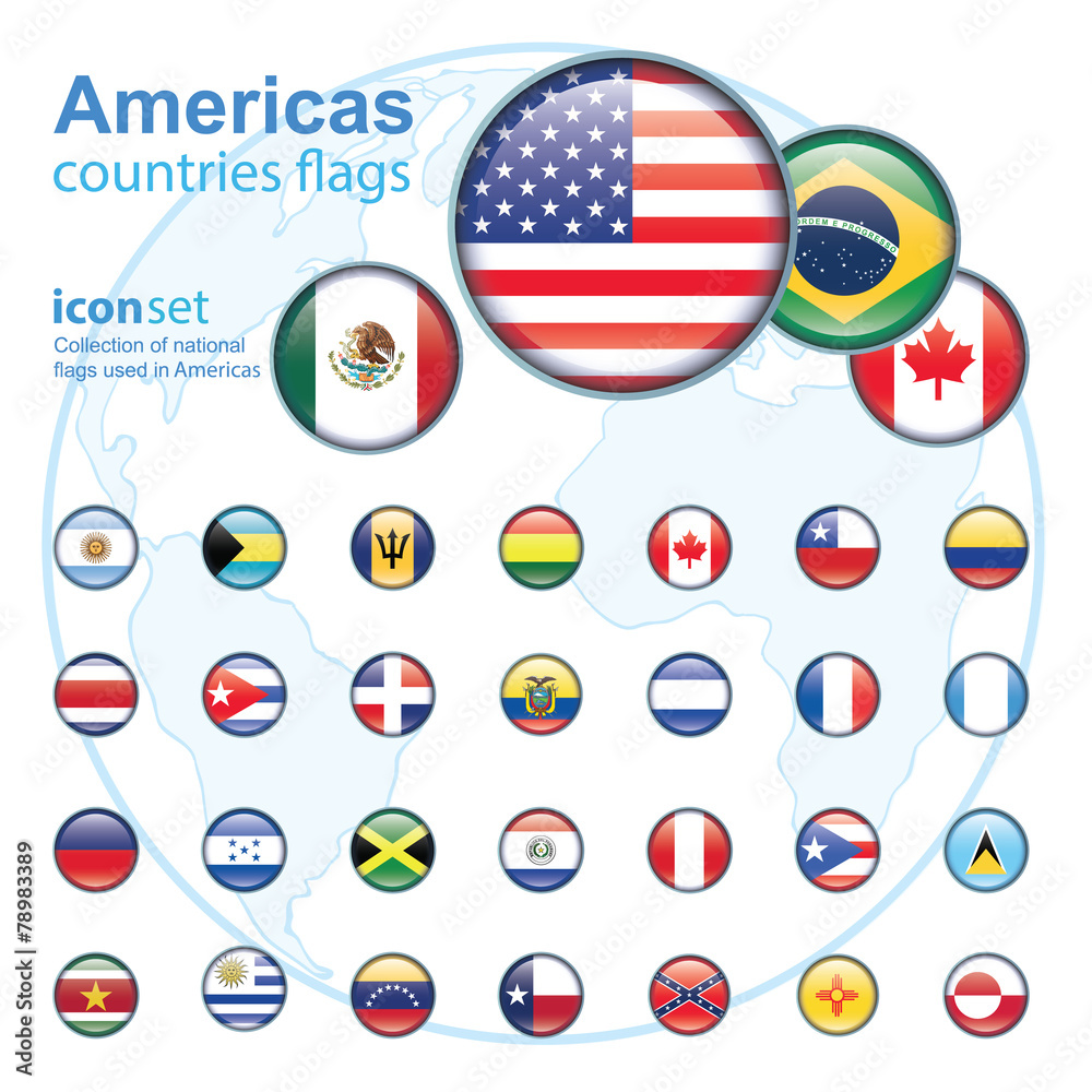 set of Americas flags, vector illustration
