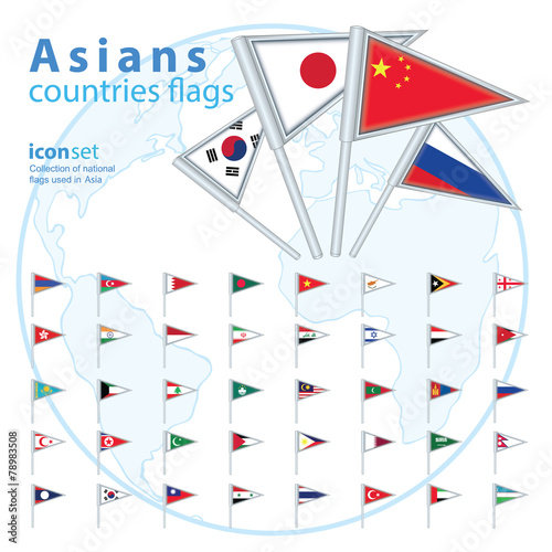 Set of Asian flags, vector illustration.