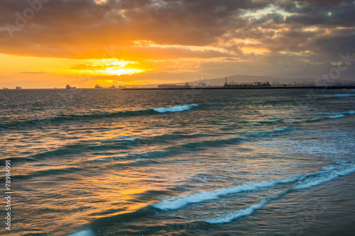 Sunset over the Pacific Ocean  in Seal Beach  California.