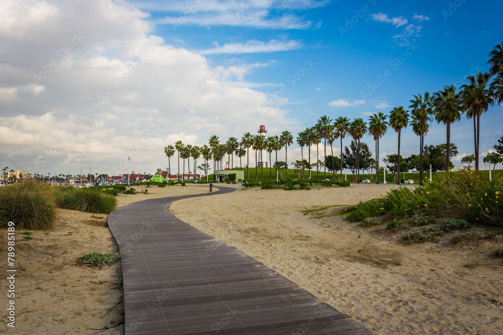 Walkway through sand at Shoreline Aquatic Park, in Long Beach, C