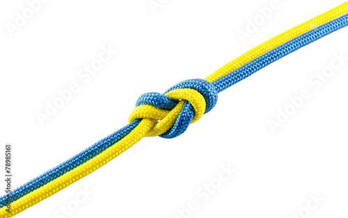 Tie from blue and yellow rope photo