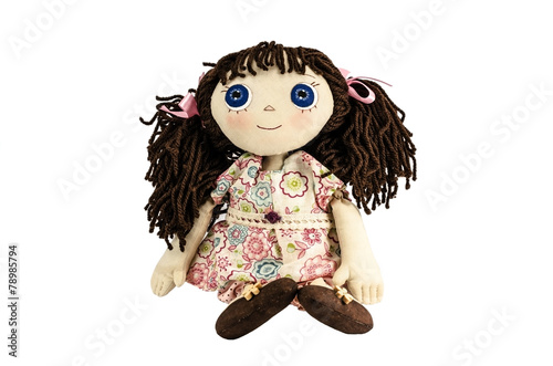 Obraz na plátně Doll with brown hair isolated on white