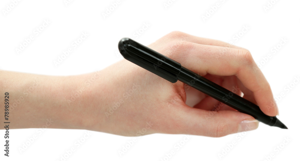 Male hand with black marker isolated on white Male hand with black marker isolated on white