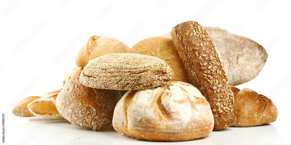 Different fresh bread, isolated on white