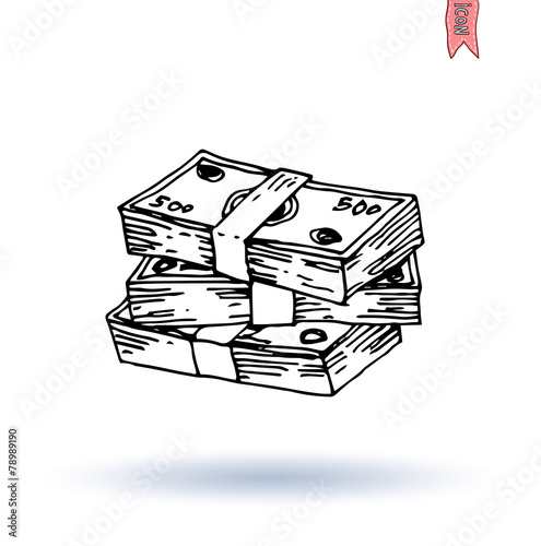 Bank icon, money hat, hand drawn illustration.