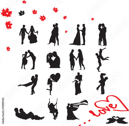 Silhouettes of couple in love