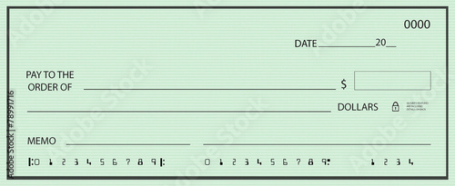 Blank check with green pattern background