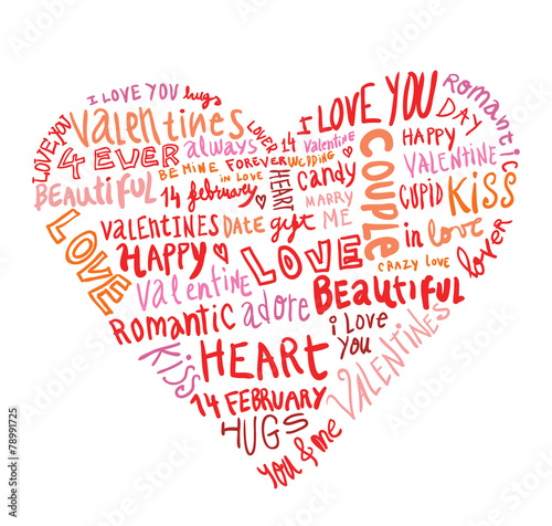 heart made of words Love, vector illustration.