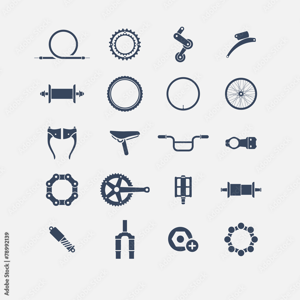 bicycle parts icons - obrazy, fototapety, plakaty 