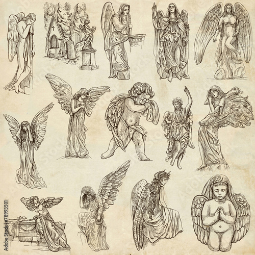 Fotografia Angels - hand drawn full sized illustrations, originals