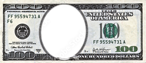 One hundred dollars bill with a hole in center with clipping pat © irishmaster