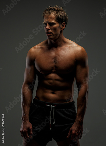 Boxer posing in studio.