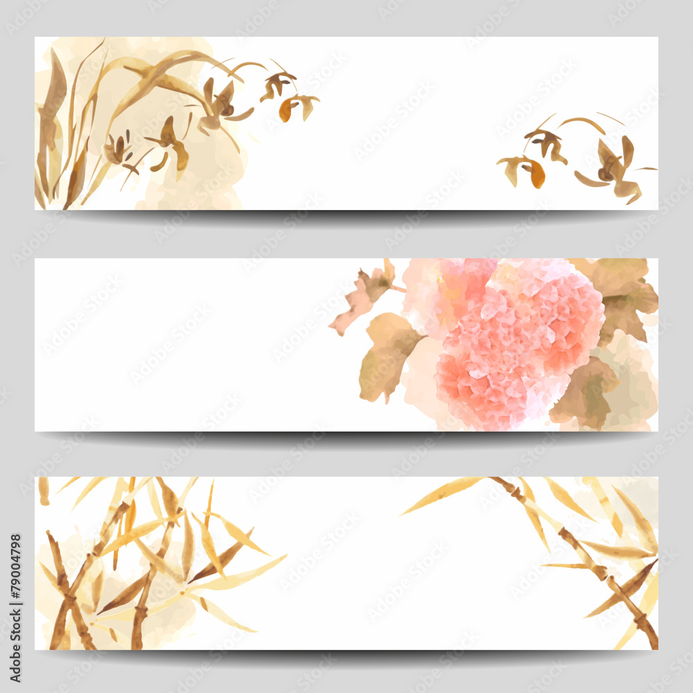 Fototapeta premium Oriental Style Watercolor Vector Banners