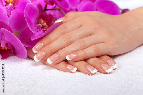 Beautiful female hands with french manicure