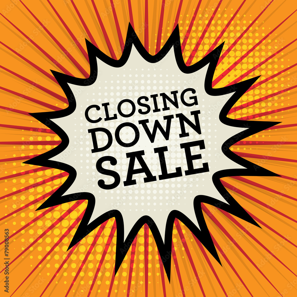 Comic explosion with text Closing Down Sale, vector
