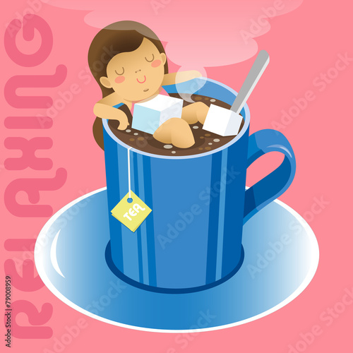 girl in blue mug of hot tea