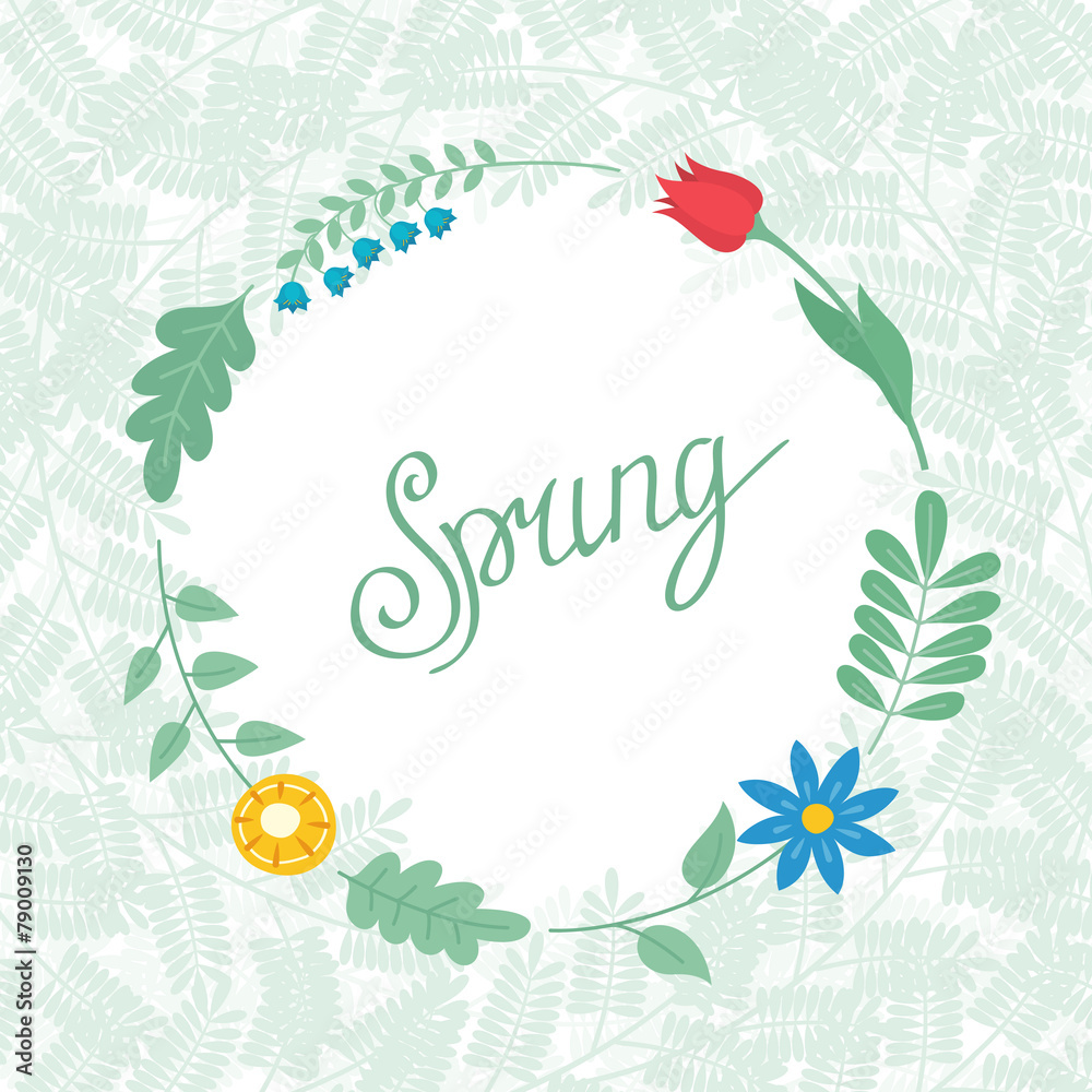 Spring lettering with leaves and flowers