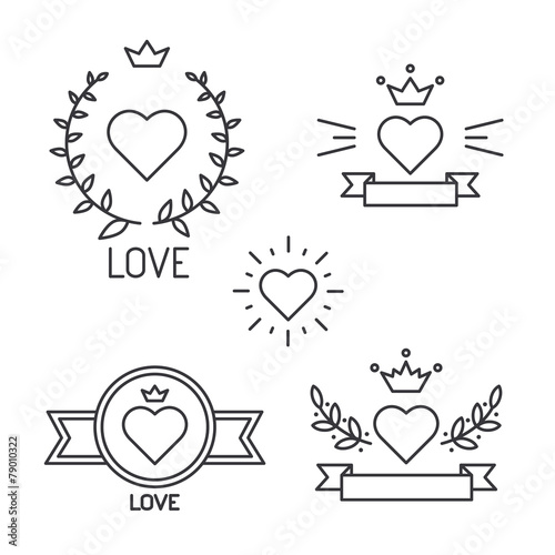 Set of lined hearts and ele...