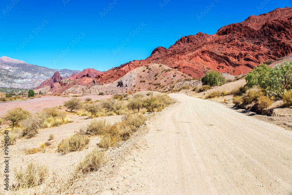 Dirt Road and Red Desert Hills in Bolivia