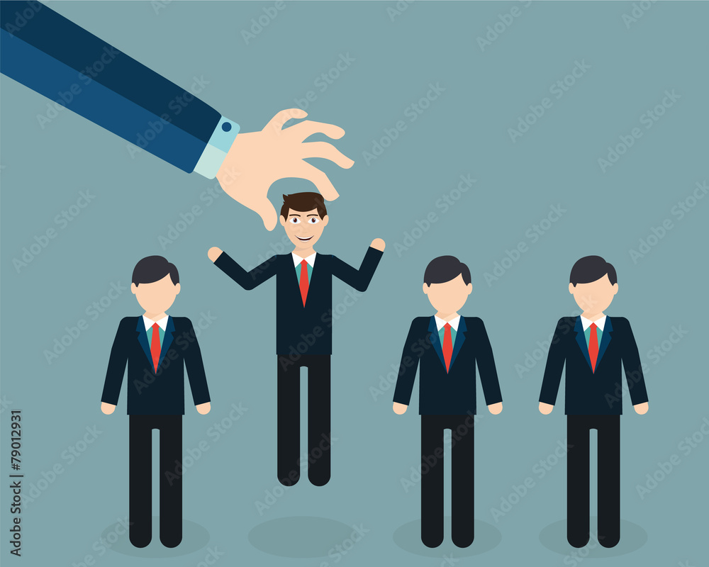 Businessman choosing worker from group of businesspeople Businessman choosing worker from group of businesspeople