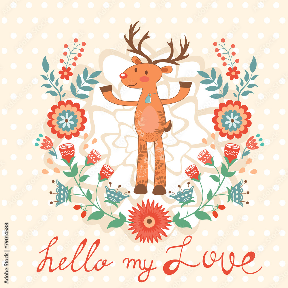 Obraz premium Hello my love card with deer