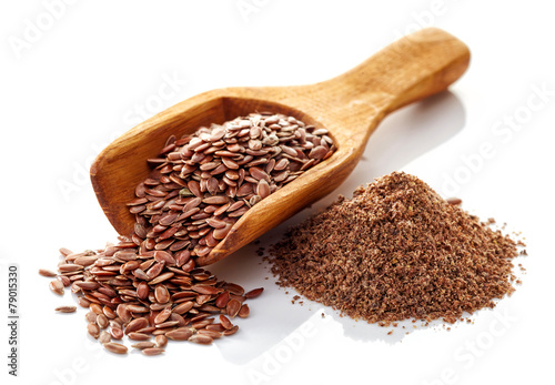 Flax seeds on a white background