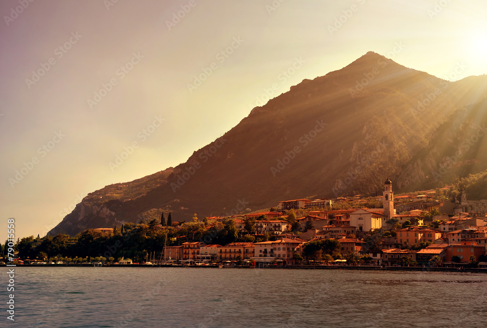 Limone sul Garda at sunset ,Lago di Garda, Italy
