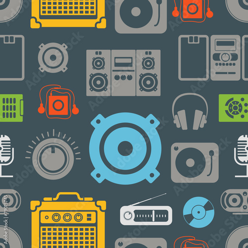 Audio equipment icons color seamless pattern