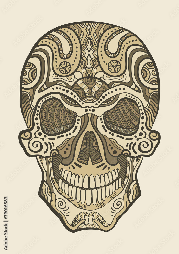 Decorative isolated human skull. Vector illustration