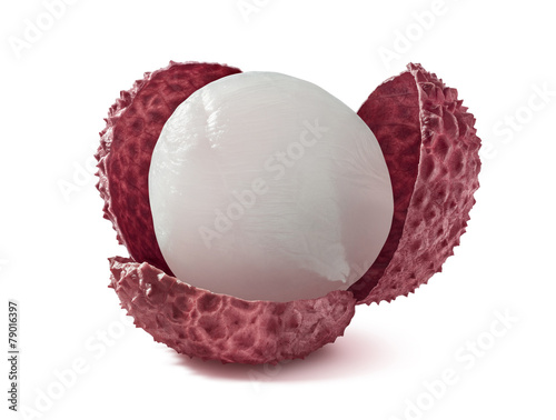 Open litchi isolated on white background