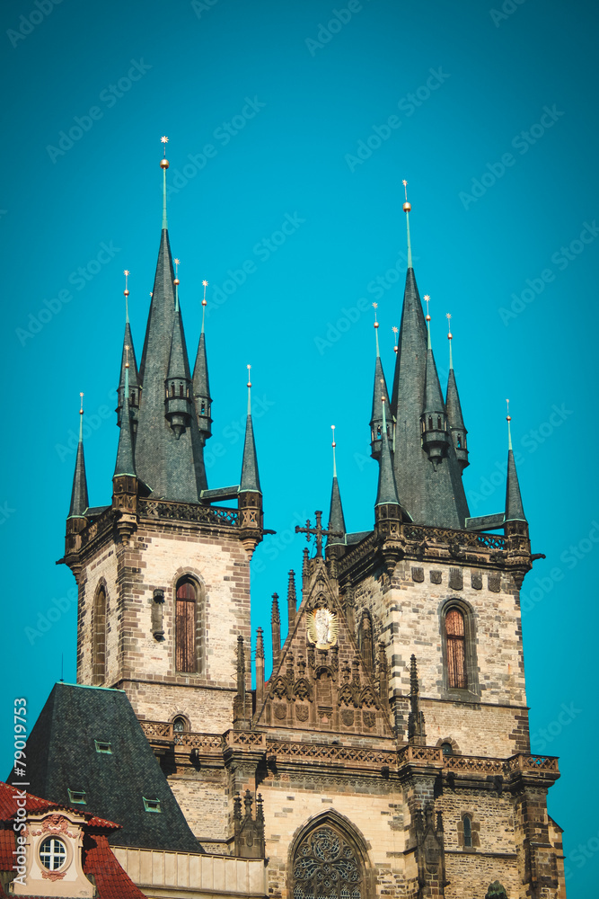 Tyn Cathedral in Old Town Square. Prague, Czeh Republic